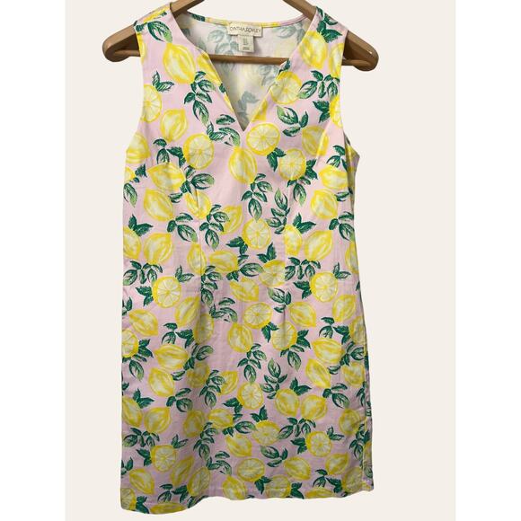 Cynthia Rowley Pink Yellow Lemon Fruit Print Sleeveless Shift Mini Dress Size 4 - Picture 4 of 9